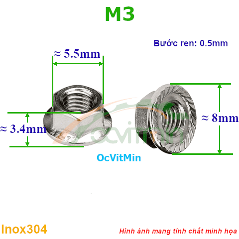 Đai Ốc Liền Long Đen M3 Tán Inox304 - Dai Oc Tan Ecu Lien Long Den