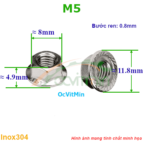 Đai Ốc Liền Long Đen M5 Tán Inox304 - Dai Oc Tan Ecu Lien Long Den