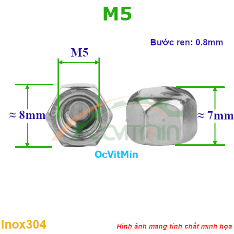 Đai Ốc Nắp M5 Tán Inox304 - Dai Oc Tan Ecu Nap