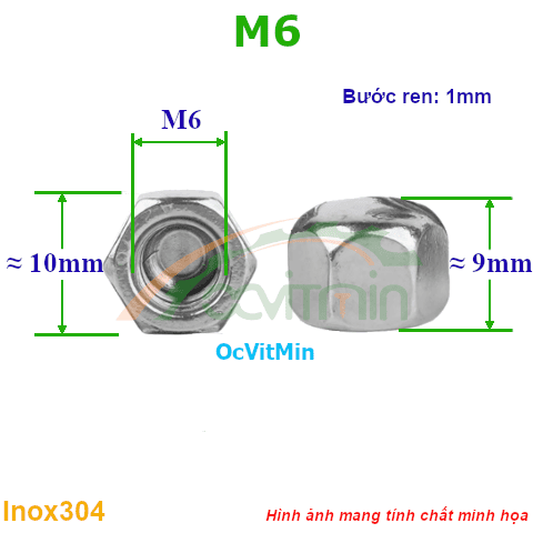 Đai Ốc Nắp M6 Tán Inox304 - Dai Oc Tan Ecu Nap