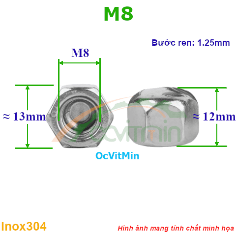 Đai Ốc Nắp M8 Tán Inox304 - Dai Oc Tan Ecu Nap