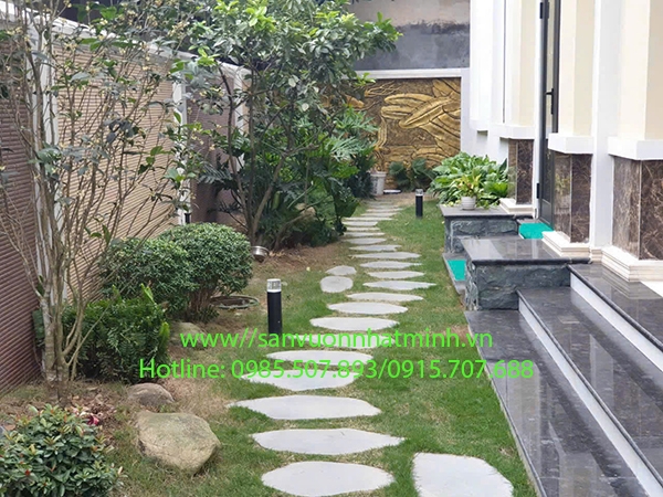 Thi công tiểu cảnh sân vườn nhỏ xinh tại biệt thự nhà anh Hồng quận Cầu Giấy - Hà Nội