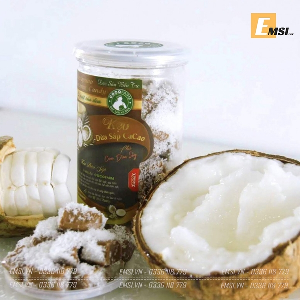 Đặc sản: Kẹo Dừa Sáp phủ cơm dừa sấy vị Cacao 400gram