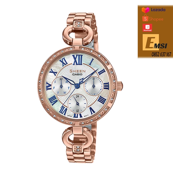 Đồng hồ Casio Nữ Sheen SHE-3067PG-7A dây kim loại cao cấp