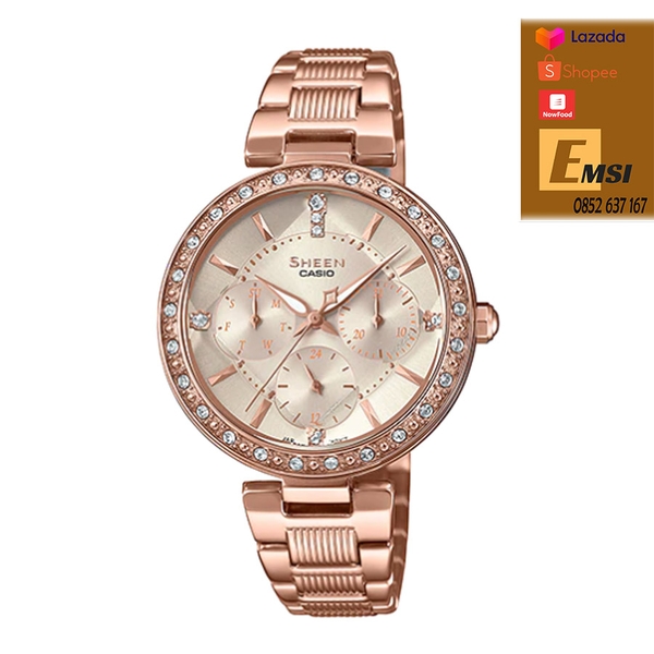 Đồng Hồ Casio Sheen SHE-3068PG-4AUDF - Nữ - Dây Kim Loại Mạ Vàng Hồng - Chống Nước WR50M