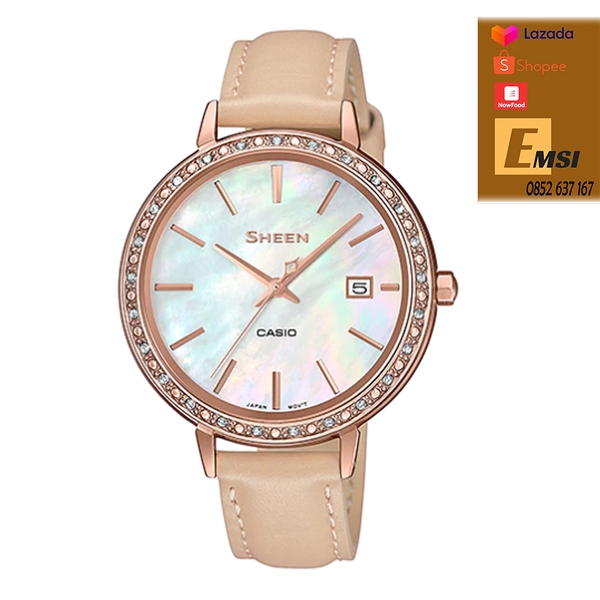 Đồng Hồ Nữ Casio Sheen SHE-4052PGL-7BVDF Dây Da - Mặt Số Khảm Xà Cừ