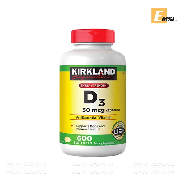 Kirkland Vitamin D3 50mcg (2000IU), Chai 600 viên