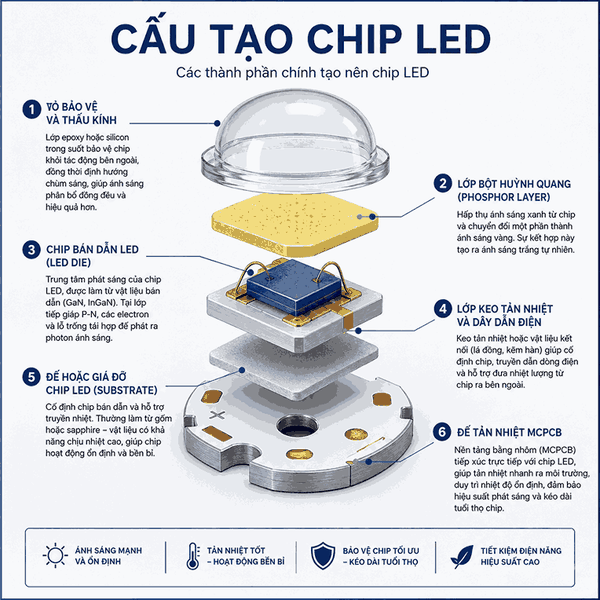 Cấu tạo chip LED gồm những bộ phận nào? 