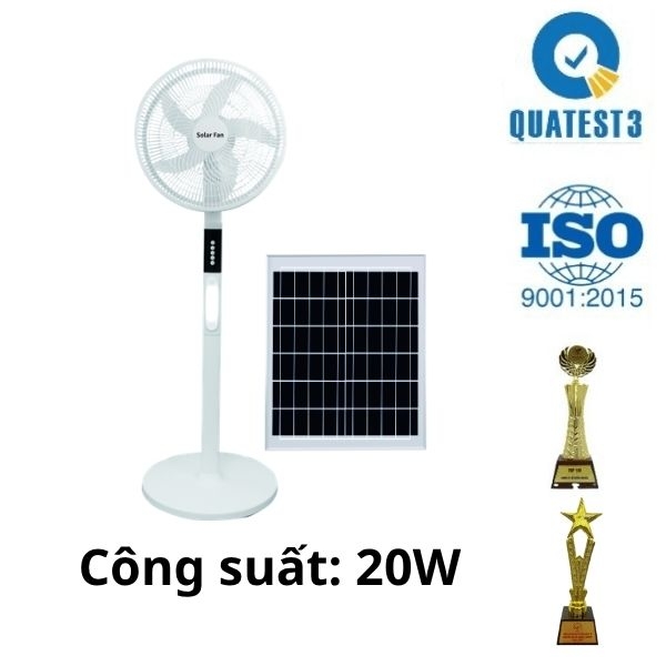 Quạt Đứng Năng Lượng Mặt Trời 20W Màu Trắng 16 inch