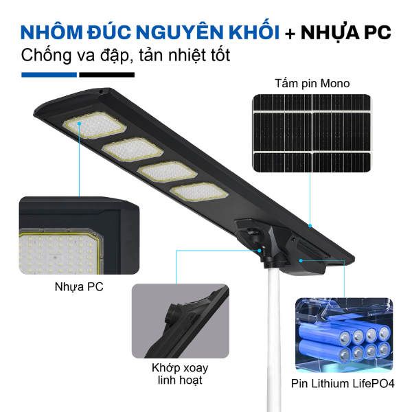Đèn Liền Thể Công Trình Năng Lượng Mặt Trời 600W Vỏ Nhôm, Chống Bão - CTLT.CA02.600