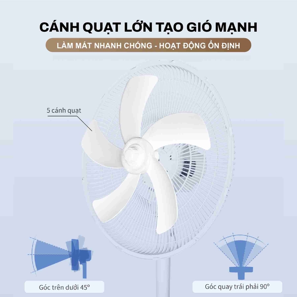 Quạt Đứng Năng Lượng Mặt Trời 20W Màu Trắng 16 inch