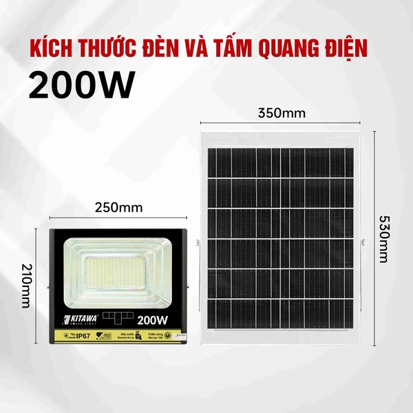 Đèn Pha Năng Lượng Mặt Trời 200W Chống Nước IP67 - BDP27.200
