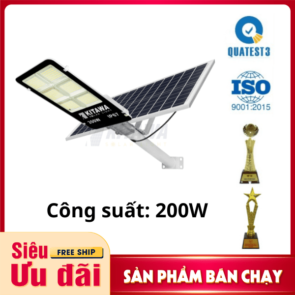 [200W] Đèn Đường Năng Lượng Mặt Trời KITAWA Vỏ Nhôm 200W BC1200