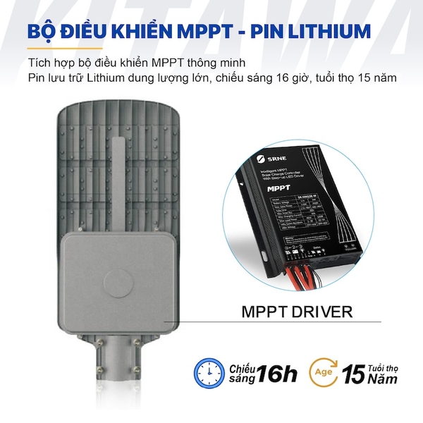 Đèn Đường Công Trình Năng Lượng Mặt Trời 32W 2 Khoang KITAWA - BCDT8.32