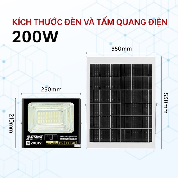 Đèn Pha Năng Lượng Mặt Trời 200W Lite BDP26.200 KITAWA Chống Nước IP67