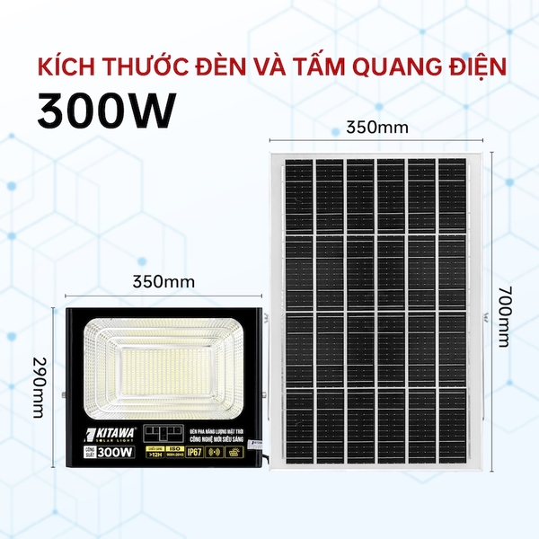 Đèn Pha Năng Lượng Mặt Trời 300W Lite BDP26.300 KITAWA Chống Nước IP67
