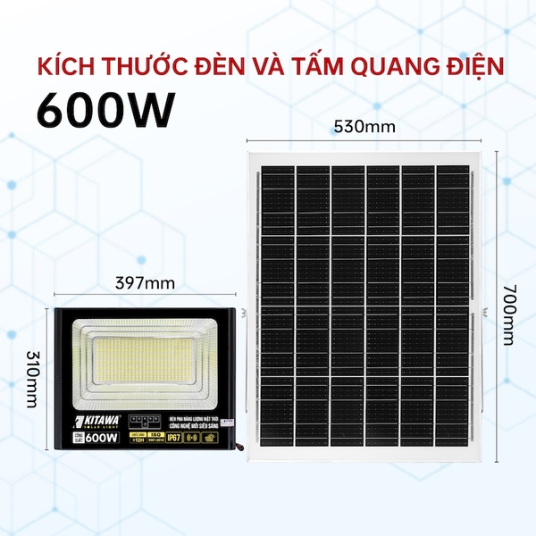 Đèn Pha Năng Lượng Mặt Trời 600W Lite BDP26.600 KITAWA Chống Nước IP67