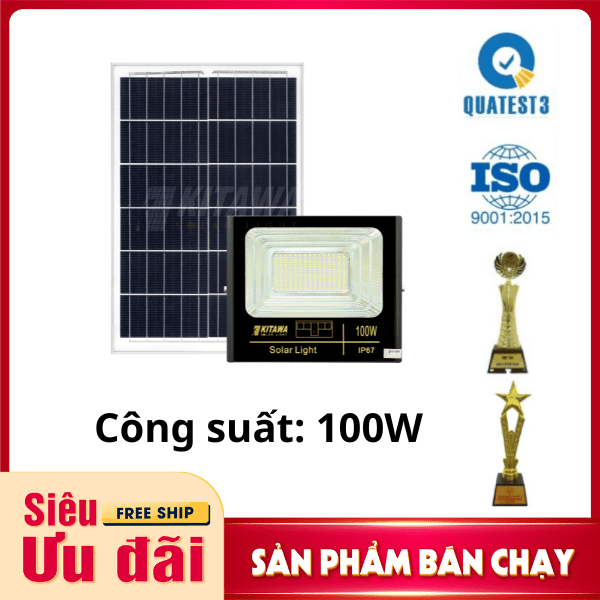 [100W] Đèn Pha Năng Lượng Mặt Trời Kitawa 100w Ip67 DP1100