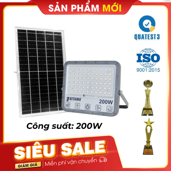 Đèn Pha Chống Chói Năng Lượng Mặt Trời 200W KITAWA - DP15.200 (Đã bao gồm VAT)