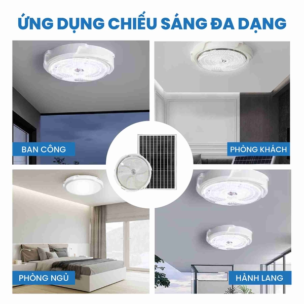 Đèn Ốp Trần Năng Lượng Mặt Trời 600W OP3600 Ba Chế Độ Ánh Sáng
