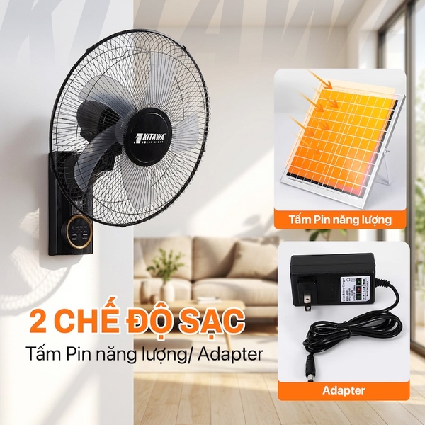 Quạt Treo Tường Năng Lượng Mặt Trời 20W KITAWA Thông Minh - KQ15.20