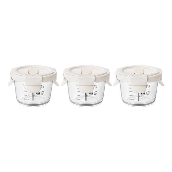 Bộ ba hộp thủy tinh bảo quản thực phẩm cho bé Elmich BabyCare EL0006, hình tròn, dung tích 130ml