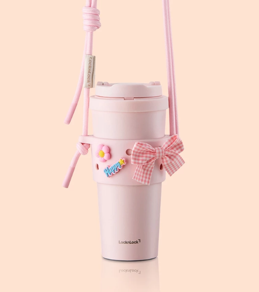 Combo Ly giữ nhiệt & Quai đeo silicone LocknLock HNT0000001 Energetic Tumbler x TLL076 Silicone Sleeve set HỒNG