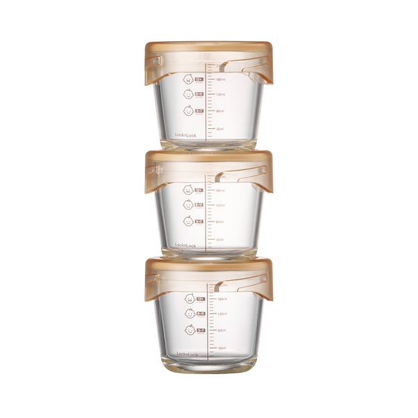 Bộ 3 hộp thủy tinh đựng thức ăn dặm cho bé Lock&Lock LLG542S3IVY - Hàng chính hãng chịu nhiệt tốt có vạch chia - JoyMall