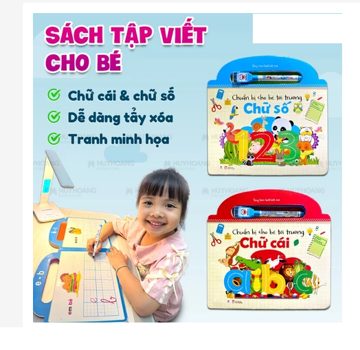 Sách chuẩn bị cho bé tới trường, Sách tập viết cho bé chữ số và chữ cái xóa được, luyện viết cho bé