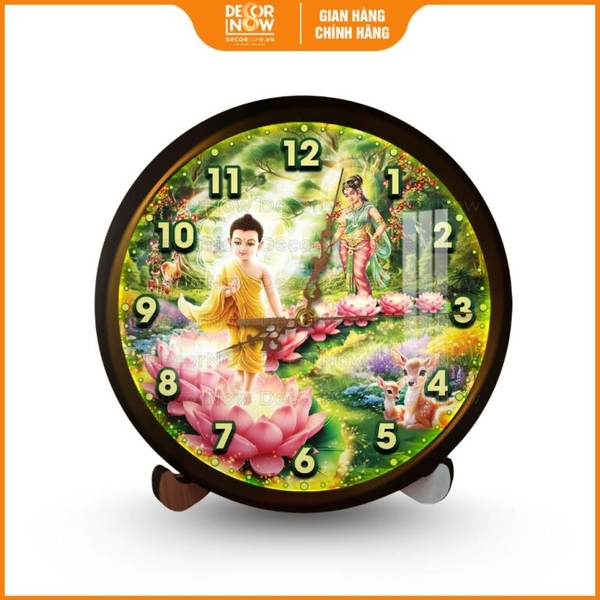 Đồng hồ Phật Giáo Đức Phật Đản Sanh Bảy Bước Sen DecorNow DH03