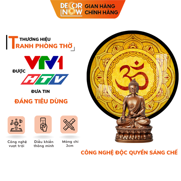 Tranh Trúc Chỉ In, Đèn Hào Quang Om Mani Padme Hum DECORNOW DCN-TC218