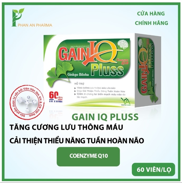 Gain IQ Pluss Hoạt huyết dưỡng não bổ não hỗ trợ lưu thông máu não Nines Beauty Dược Mỹ Phẩm Phan An Green (hộp 60 viên)