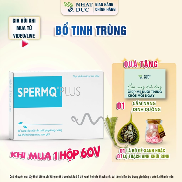 tpbvsk SpermQPlus hộp 60 viên, thế hệ 2 SpermQ tặng cẩm nang dinh dưỡng dành cho vợ, bổ tinh trùng - Nhật Đức
