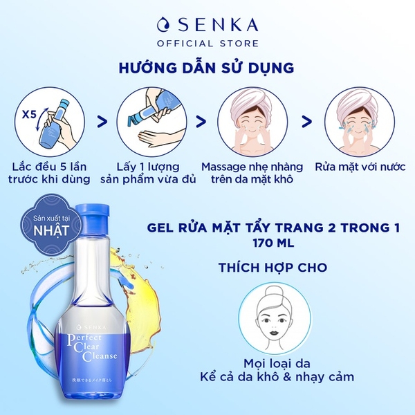 Gel Rửa Mặt Tẩy Trang 2 trong 1 Senka Perfect Clear Cleanser 170ml4