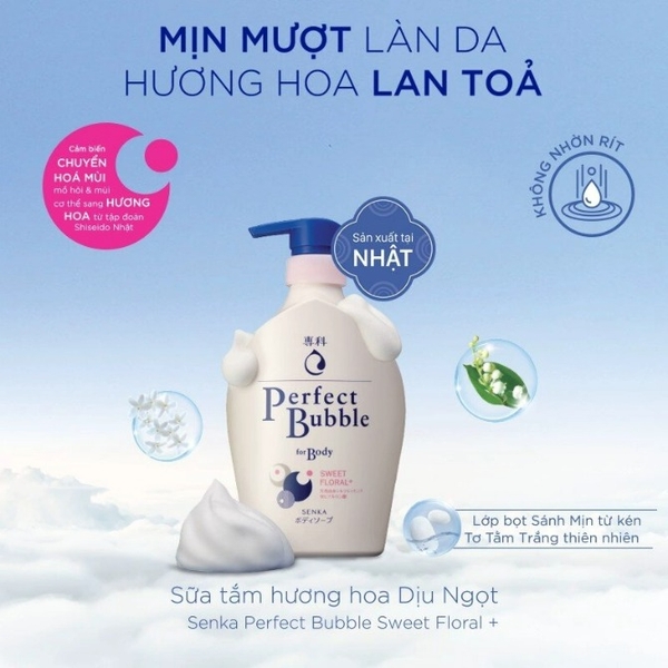 Sữa Tắm Dưỡng Ẩm Hương Hoa Dịu Ngọt Senka Perfect Bubble for Body Sweet Floral 500ml 3