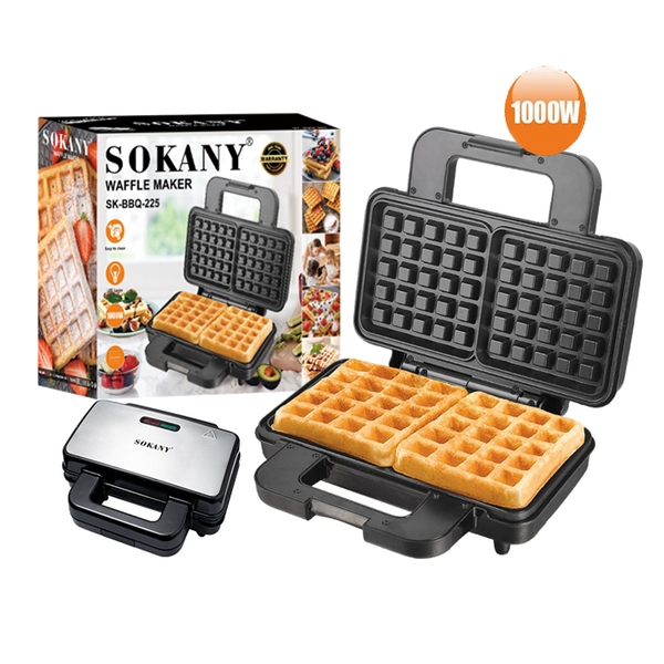 Máy làm bánh waffle đôi SOKANY 1000W làm nóng nhanh chín đều 2 mặt khuôn