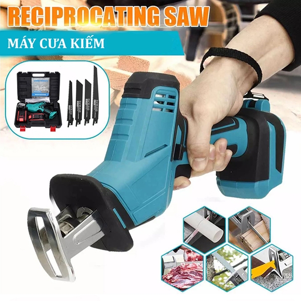 Máy cưa kiếm dùng pin 28V 2 pin kèm hộp 4 lưỡi cưa gỗ, nhựa, kim loại