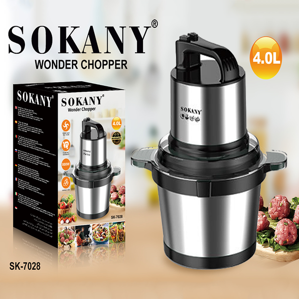 Máy xay thịt đa năng SOKANY 800W cối 4L inox 4 lưỡi dao thép không gỉ