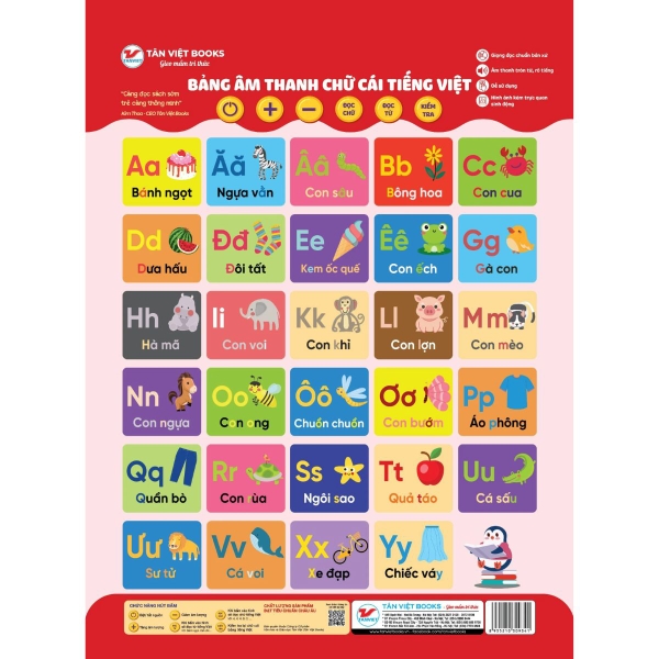 Combo 4 Bảng Âm Thanh: Số Đếm, Chữ Cái Tiếng Việt, Chữ Cái Tiếng Anh, Động Vật