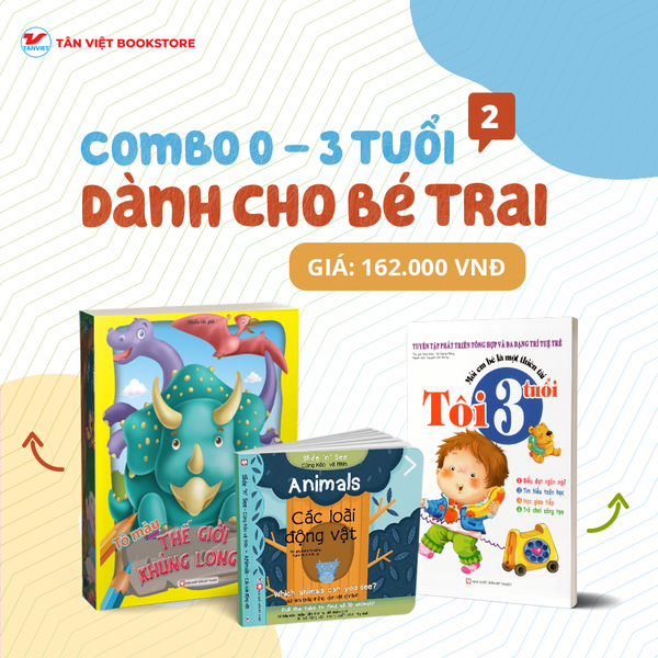 Combo dành cho bé trai từ 0-3 tuổi: Cùng kéo và nhìn - Các loài động vật, Tôi 3 tuổi, Tô màu thế giới khủng long 1