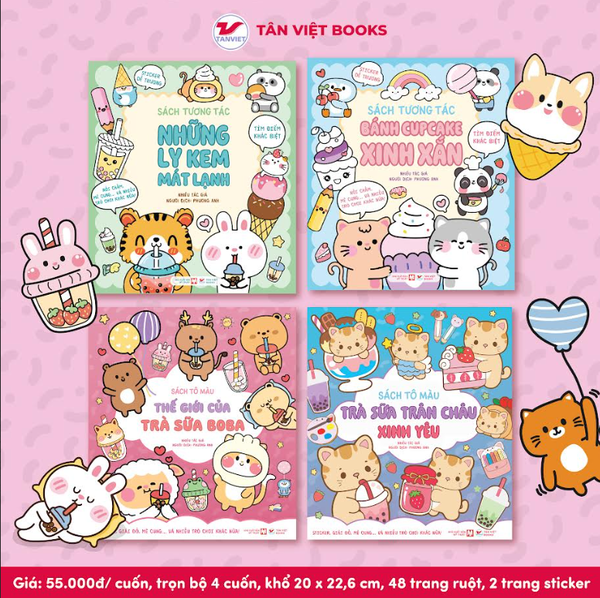 Combo 4 Cuốn Sách Tô Màu Tương Tác Trà Sữa Boba - Phát Triển Đa Giác Quan