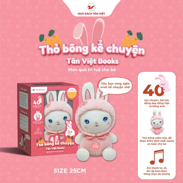Thỏ bông kể chuyện mắt xanh - Size 25cm - Món quà trí tuệ cho bé