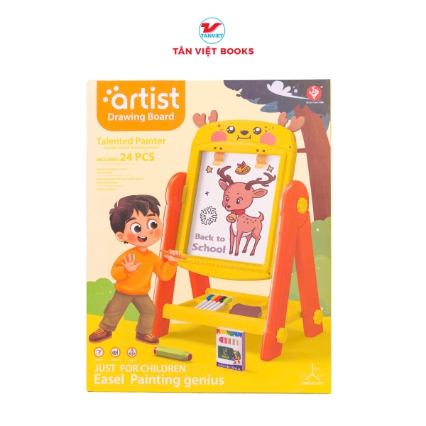 Bảng Vẽ Nam Châm 2 Mặt Cho Bé - (24 Chi Tiết) - Tặng Kèm Phấn, Bút, Bảng Sticker Chữ Số Nam Châm