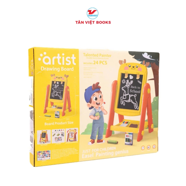 Bảng Vẽ Nam Châm 2 Mặt Cho Bé - (24 Chi Tiết) - Tặng Kèm Phấn, Bút, Bảng Sticker Chữ Số Nam Châm