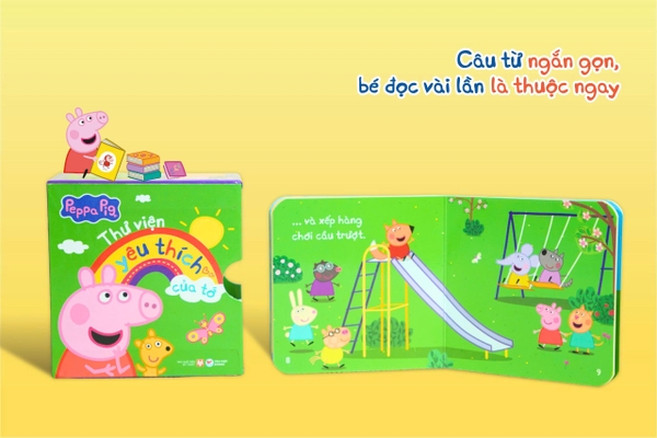 Combo 4 hộp sách Peppa Pig - Thư viện mini cho bé từ 2 tuổi - Giúp bé nhanh biết nói, biết đọc