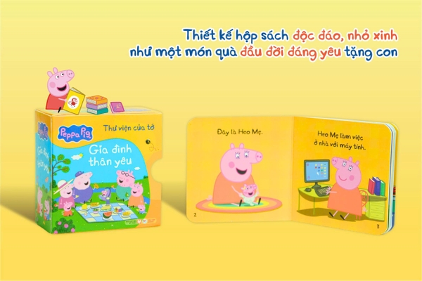 Combo 4 hộp sách Peppa Pig - Thư viện mini cho bé từ 2 tuổi - Giúp bé nhanh biết nói, biết đọc