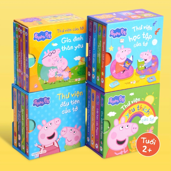 Combo 4 hộp sách Peppa Pig - Thư viện mini cho bé từ 2 tuổi - Giúp bé nhanh biết nói, biết đọc