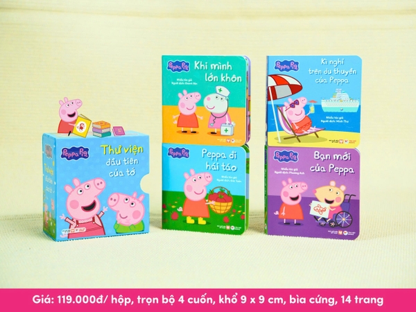 Combo 4 hộp sách Peppa Pig - Thư viện mini cho bé từ 2 tuổi - Giúp bé nhanh biết nói, biết đọc