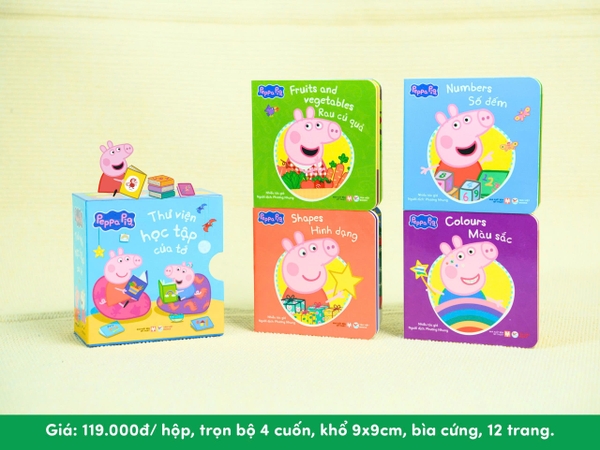 Combo 4 hộp sách Peppa Pig - Thư viện mini cho bé từ 2 tuổi - Giúp bé nhanh biết nói, biết đọc