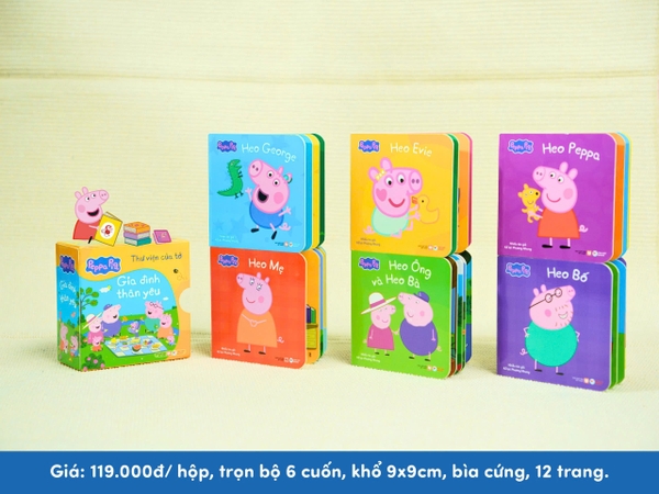 Combo 4 hộp sách Peppa Pig - Thư viện mini cho bé từ 2 tuổi - Giúp bé nhanh biết nói, biết đọc
